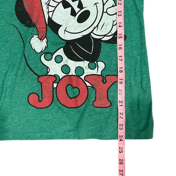 Women’s Small Disney Green Joy Santa Hat Minnie Mouse V Neck Tshirt - Picture 7 of 7